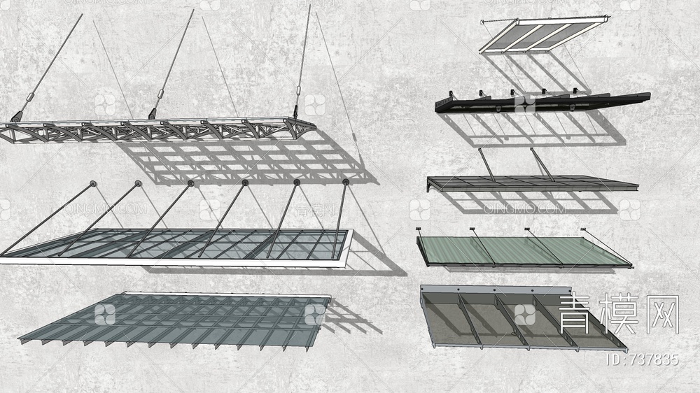 玻璃雨棚阳棚SU模型下载【ID:737835】