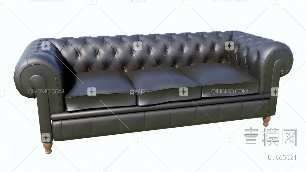 黑色皮革双人沙发SU模型下载【ID:865521】