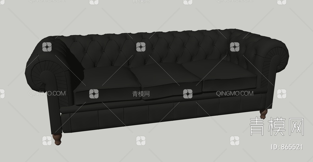黑色皮革双人沙发SU模型下载【ID:865521】