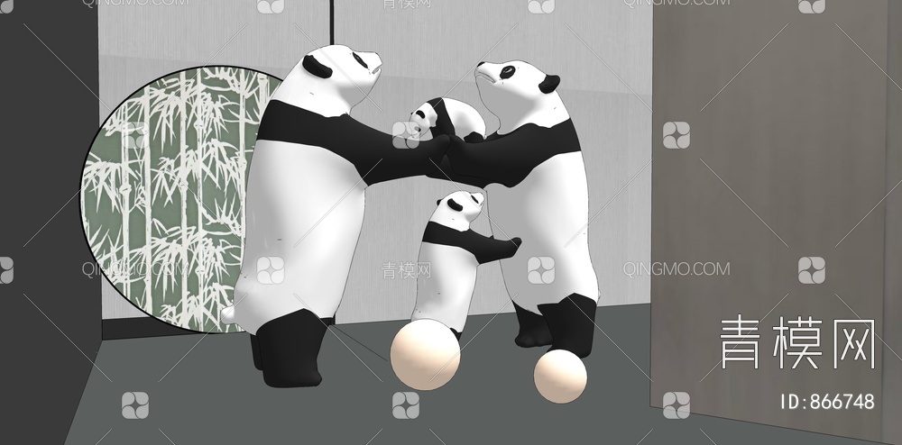 熊猫雕塑 摆件SU模型下载【ID:866748】
