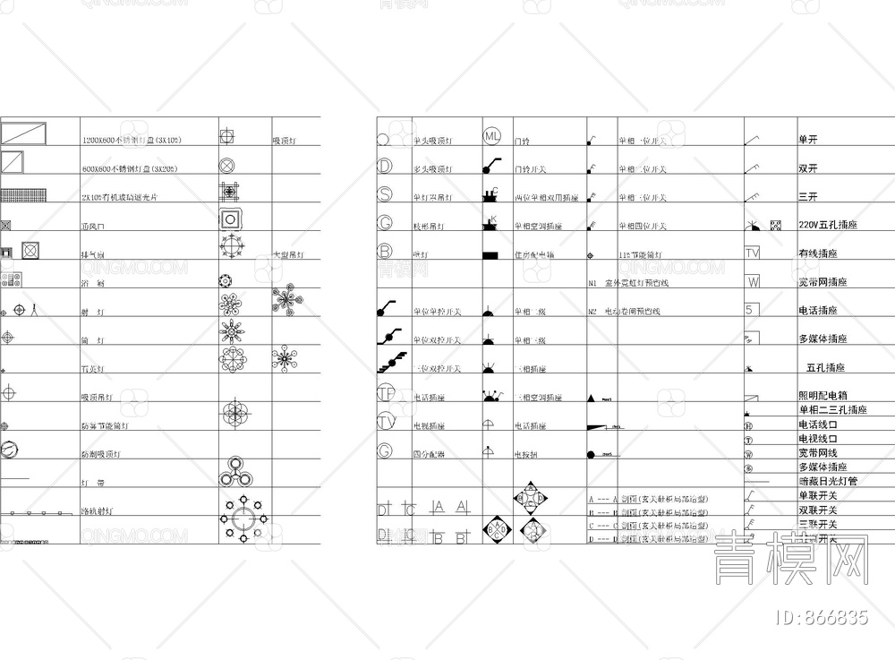 平立面图库（沙发，餐桌，灯具，五金，洁具，书桌，罗马柱，节点大样，图例，汽车，植物，装饰品）【ID:866835】