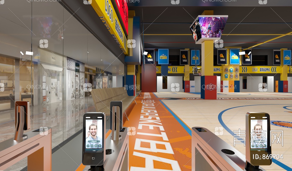 篮球馆 体育用品展架 篮球运动中心 健身馆3D模型下载【ID:869904】
