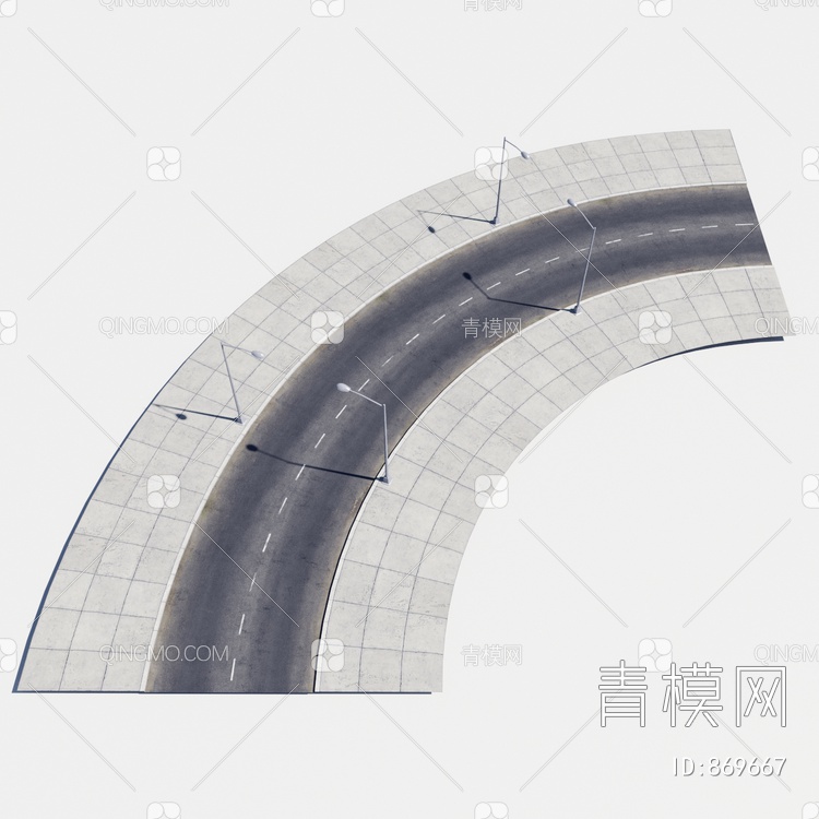 道路 马路 路灯 人行道3D模型下载【ID:869667】