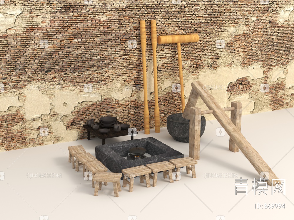 农家工具、打油茶、冲糍粑工具3D模型下载【ID:869994】