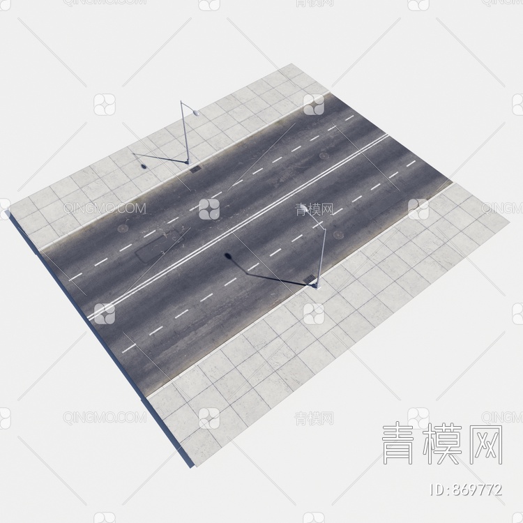 道路 马路 路灯 人行道3D模型下载【ID:869772】