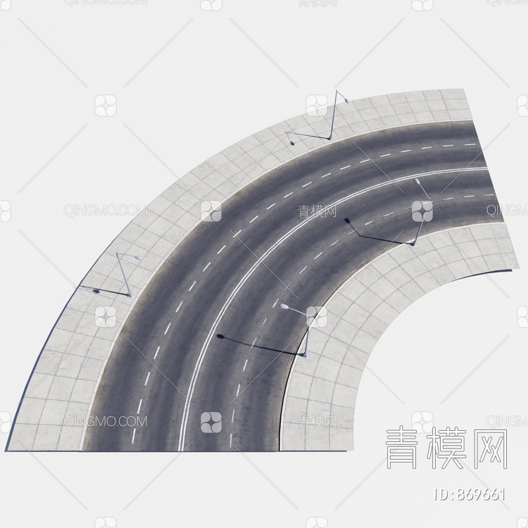 道路 马路 路灯 人行道3D模型下载【ID:869661】