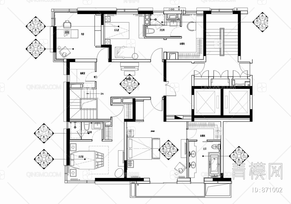 三层别墅全套CAD施工图+效果图+硬装软装方案文本【ID:871002】