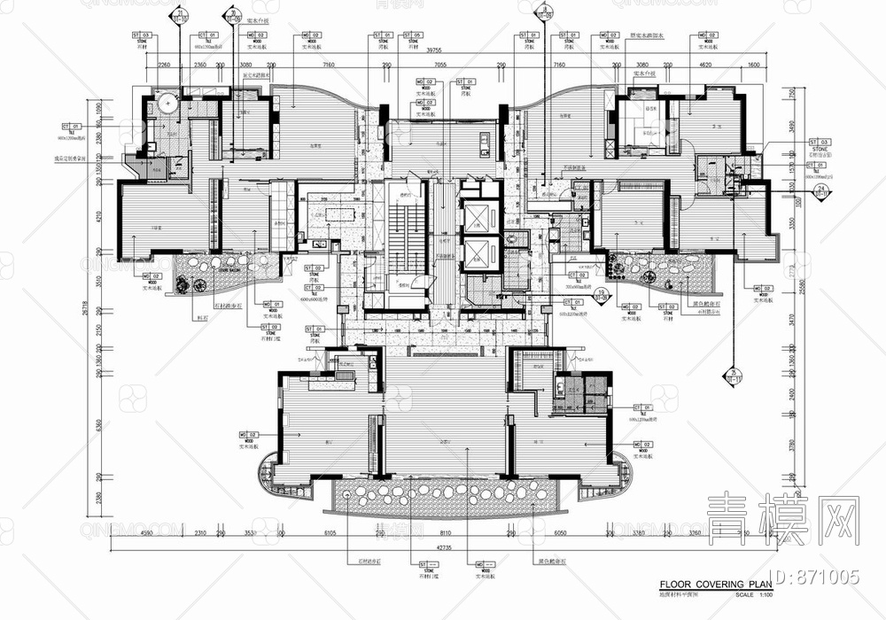 大平层（800平）私宅CAD施工图+效果图+方案文本   家装  别墅 豪宅【ID:871005】