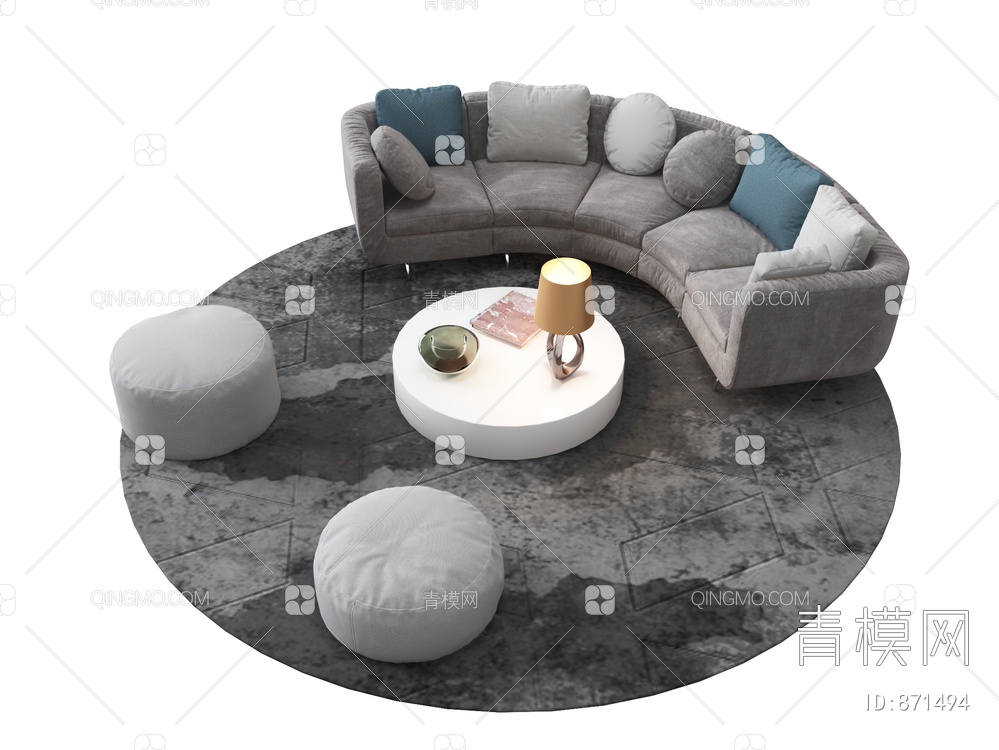 弧形沙发茶几组合3D模型下载【ID:871494】