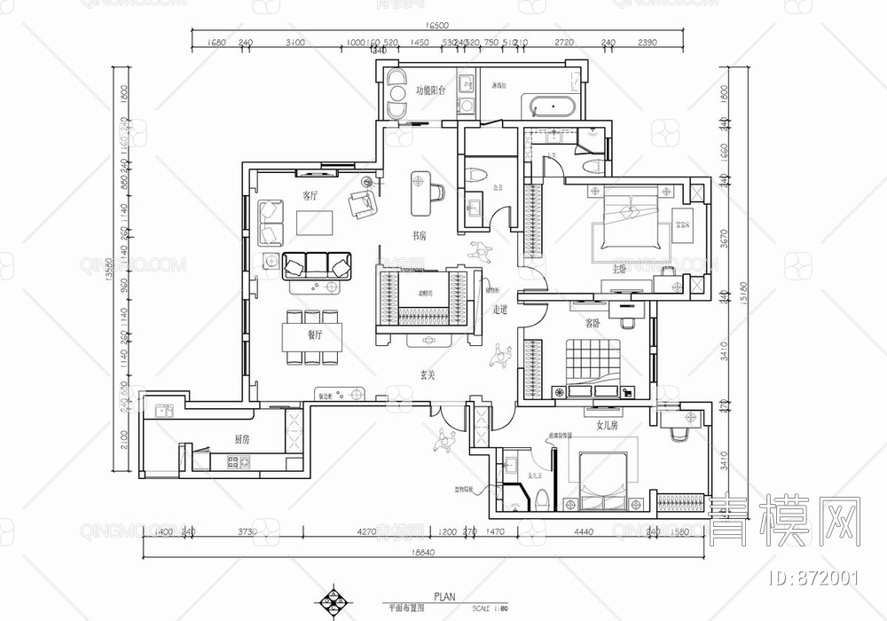 190平大平层CAD全套施工图+效果图【ID:872001】