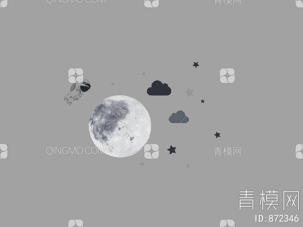 儿童卧室墙饰，月亮，星星3D模型下载【ID:872346】