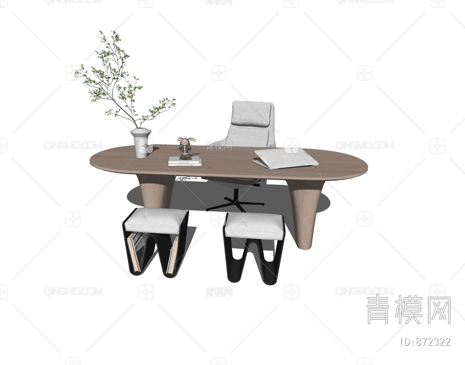 书桌椅组合SU模型下载【ID:872322】