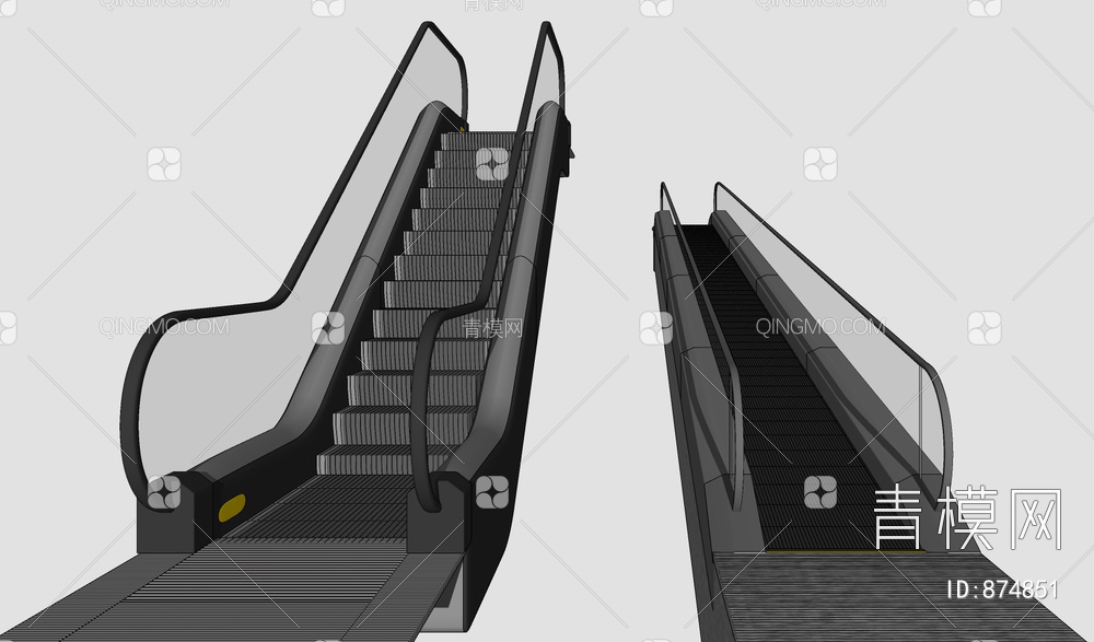自动坡道式与台阶式电梯扶梯组SU模型下载【ID:874851】