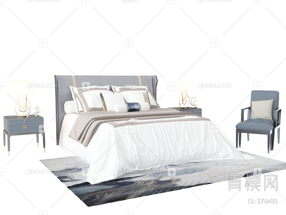 双人床 床具组合3D模型下载【ID:876480】