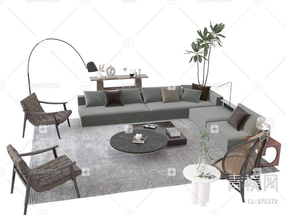 客厅家具 沙发茶几组合3D模型下载【ID:876372】