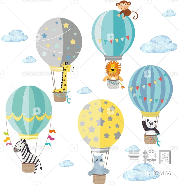 热气球 儿童房卡通壁纸贴图下载【ID:876156】