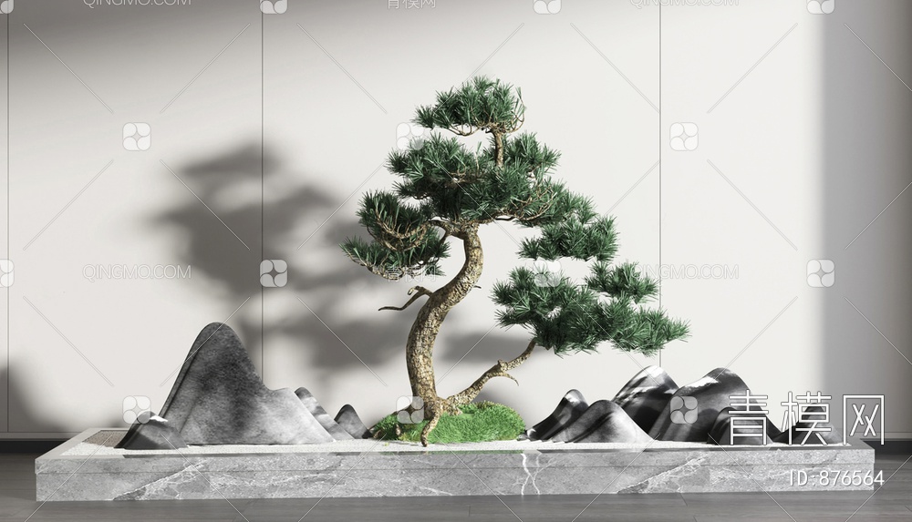 松树石头摆件组合3D模型下载【ID:876564】