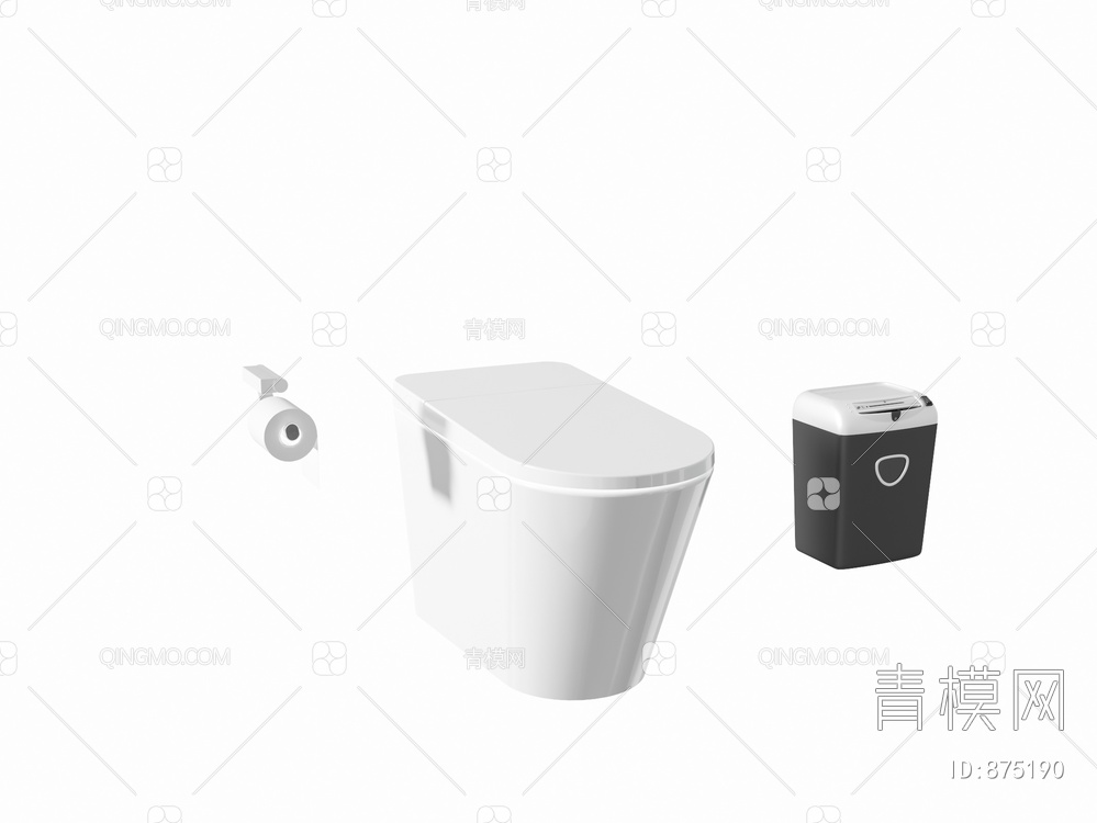 马桶 垃圾桶 卷纸3D模型下载【ID:875190】