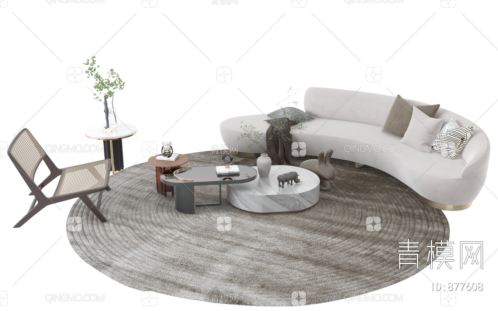 弧形沙发茶几组合3D模型下载【ID:877608】