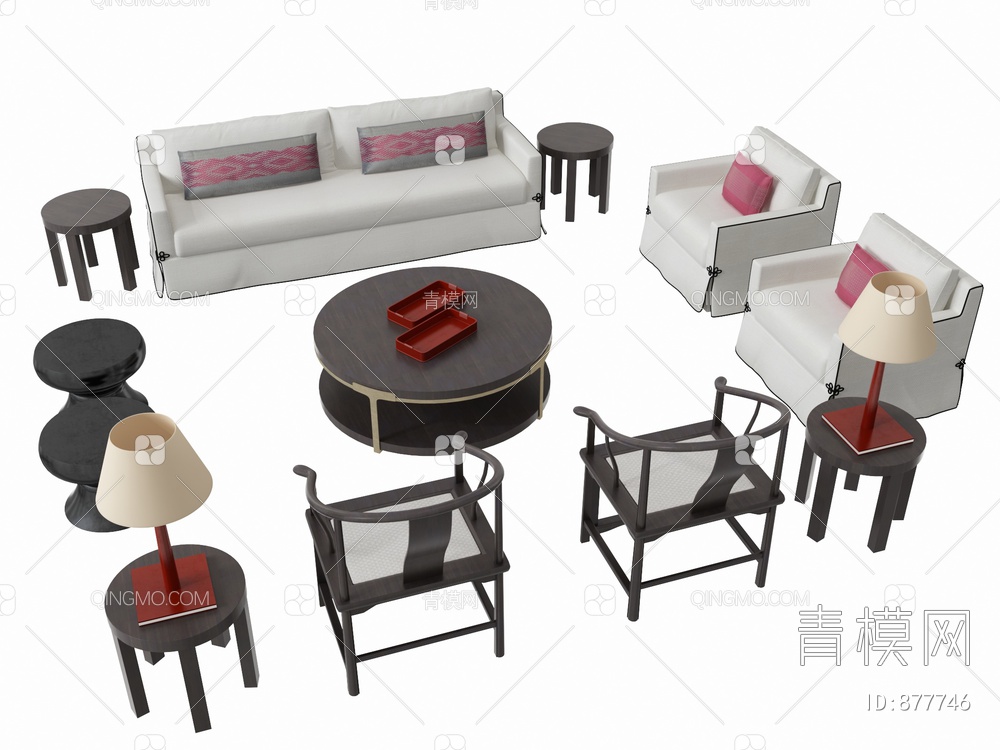 沙发茶几组合3D模型下载【ID:877746】