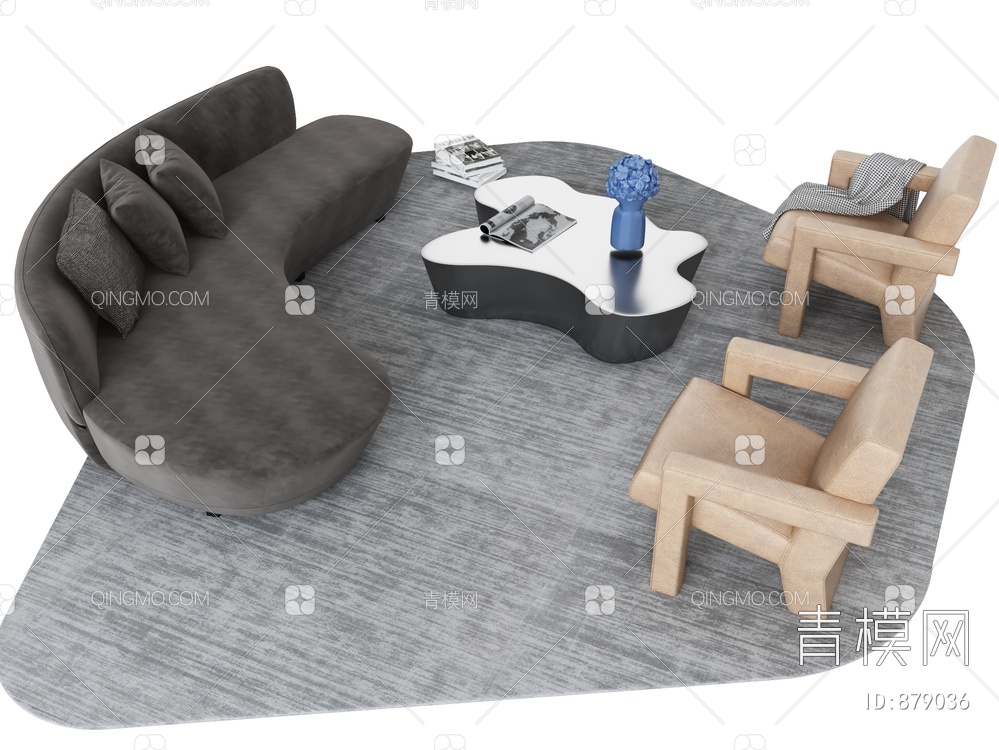 沙发茶几组合3D模型下载【ID:879036】