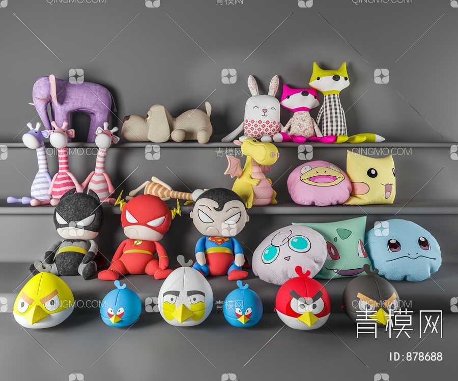 愤怒的小鸟 超人 布娃娃 抱枕玩具3D模型下载【ID:878688】