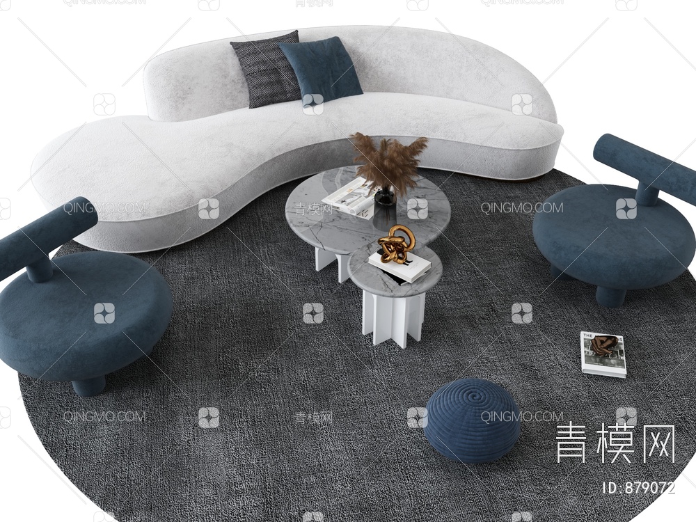 弧形沙发茶几组合3D模型下载【ID:879072】
