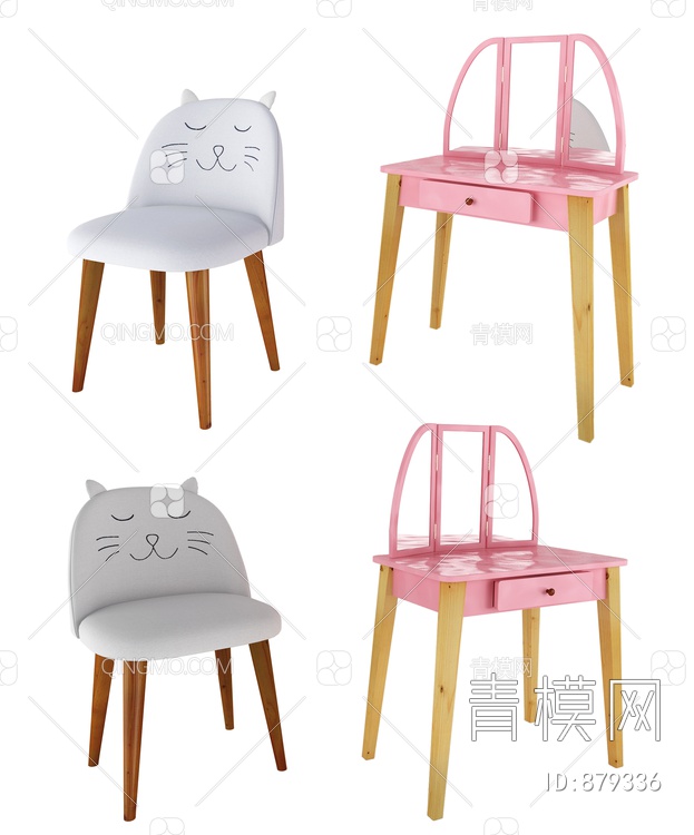 猫咪儿童桌椅，卡通3D模型下载【ID:879336】