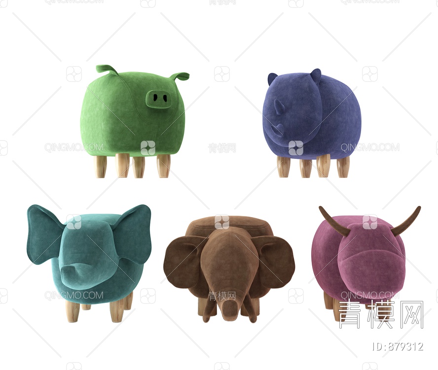 猪 犀牛 大象 牛 形状凳子3D模型下载【ID:879312】