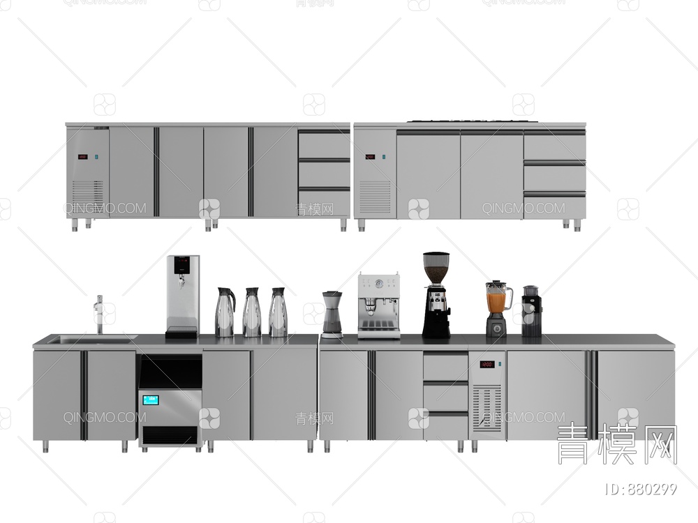 后厨台柜，厨具3D模型下载【ID:880299】