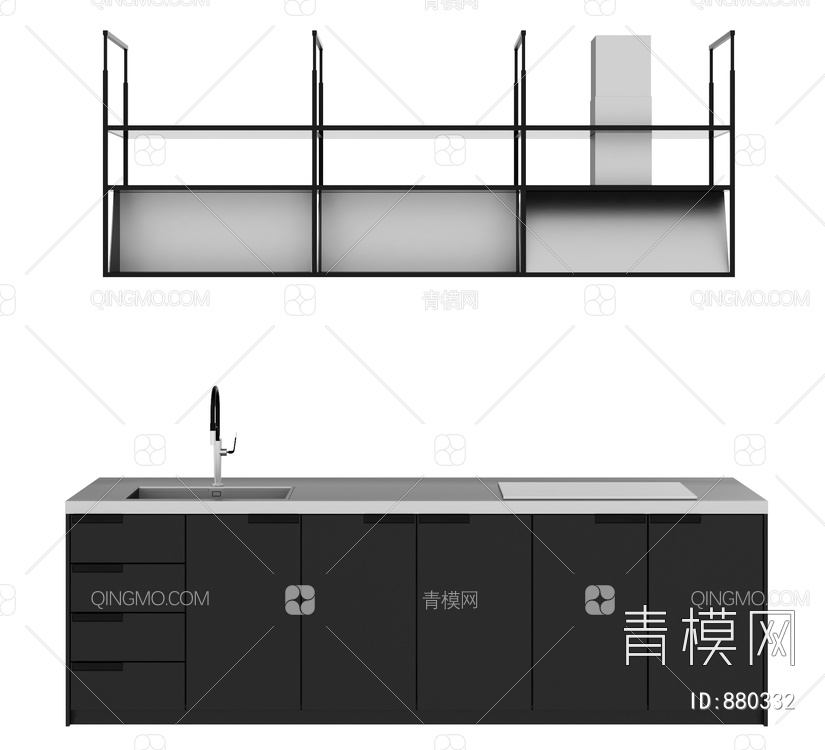 厨房橱柜，吊柜3D模型下载【ID:880332】