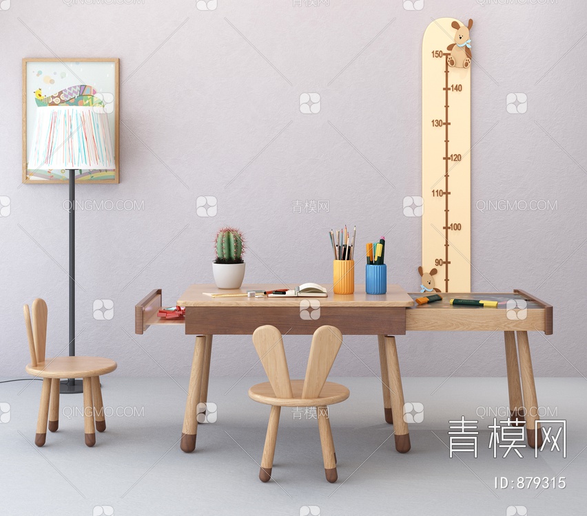原木儿童书桌椅，身3D模型下载【ID:879315】