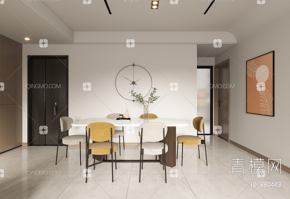 客餐厅 厨房 沙发茶几 餐桌椅3D模型下载【ID:880443】