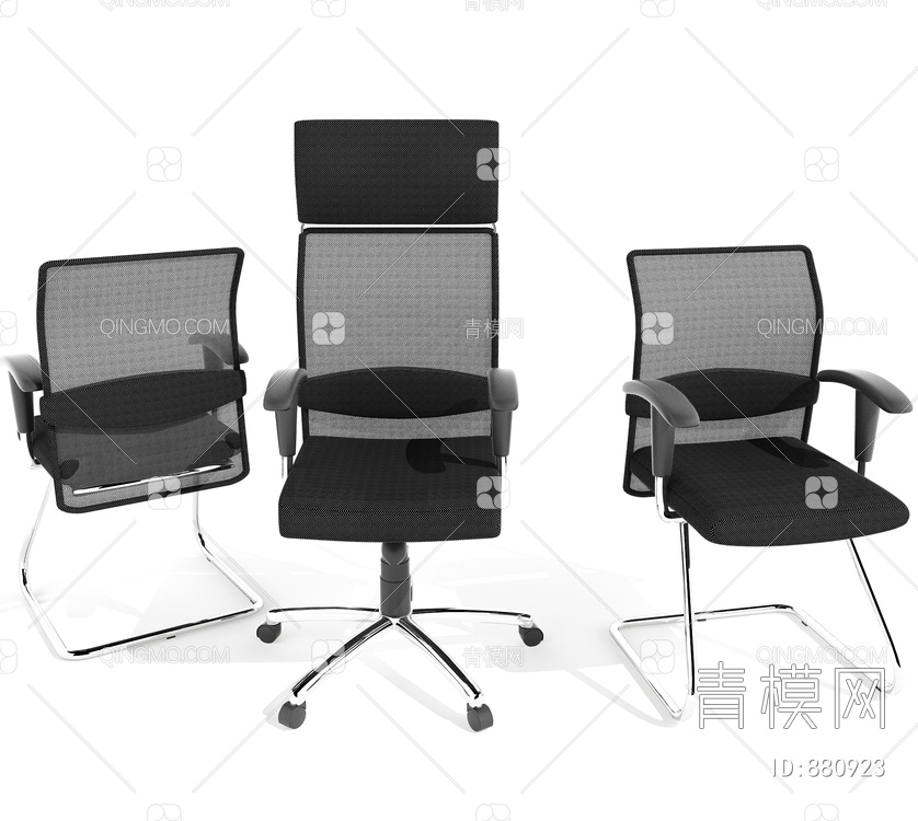 布艺透气办公椅，转椅3D模型下载【ID:880923】