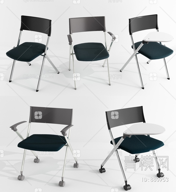 折叠培训椅 会议教室椅3D模型下载【ID:880953】