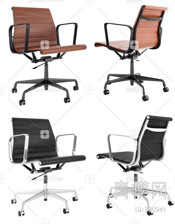 皮革办公椅 职员椅3D模型下载【ID:880941】