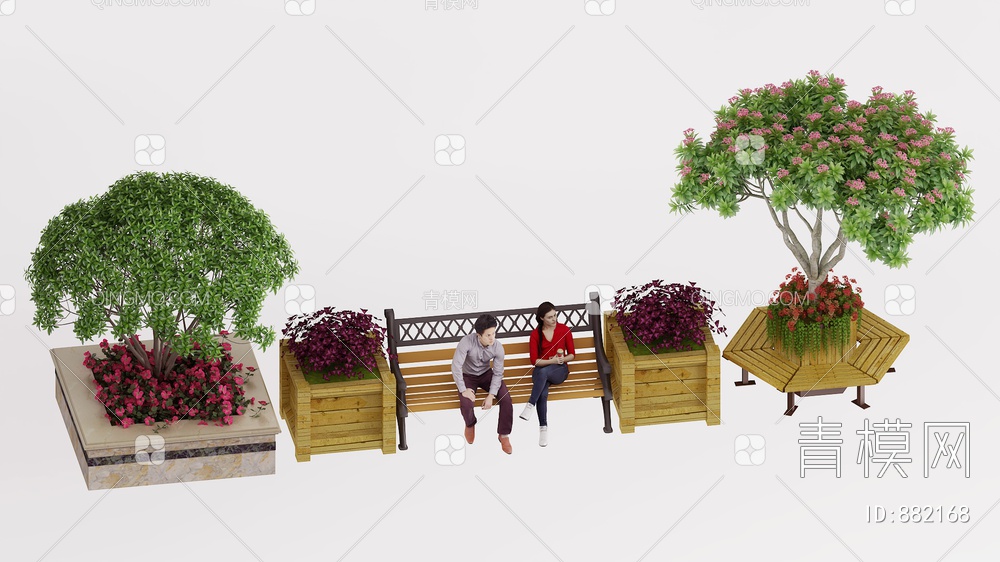 公园植物堆 休闲椅3D模型下载【ID:882168】