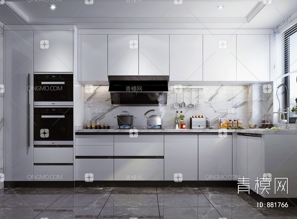 白烤漆橱柜 厨房 电器3D模型下载【ID:881766】