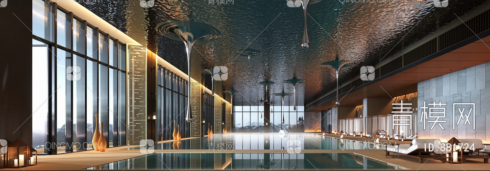 酒店游泳馆，泳池3D模型下载【ID:881724】