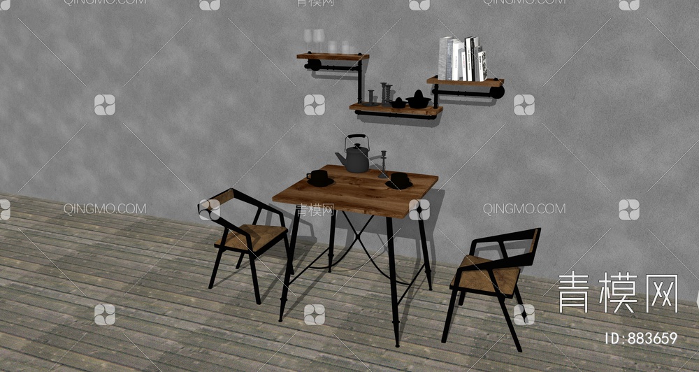 咖啡桌椅SU模型下载【ID:883659】