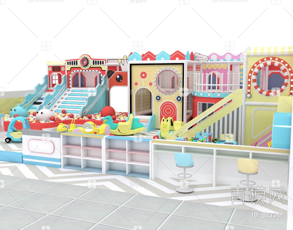 儿童游乐园 马卡龙淘气堡3D模型下载【ID:883341】