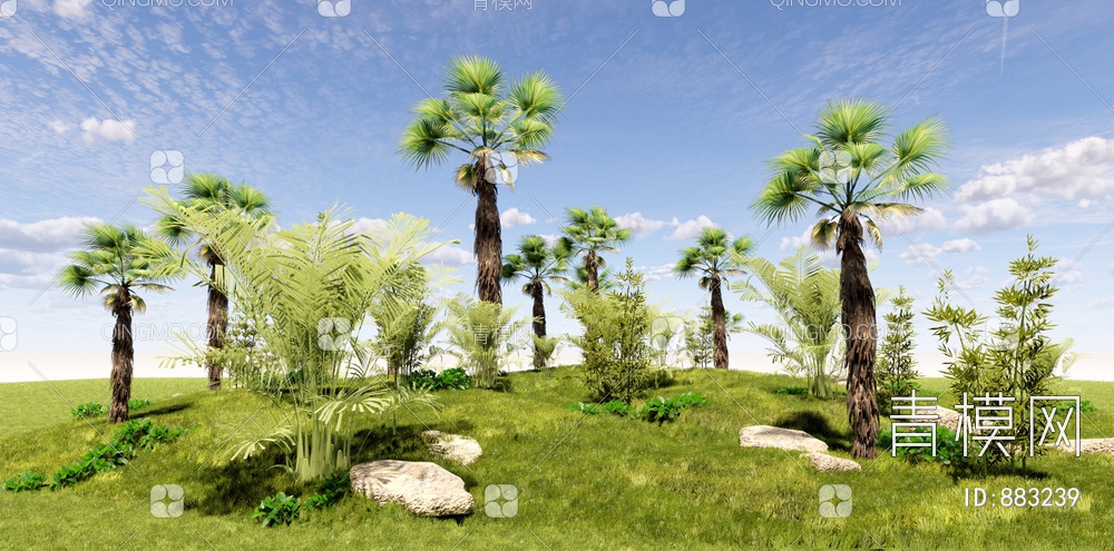 棕榈树群组景观SU模型下载【ID:883239】