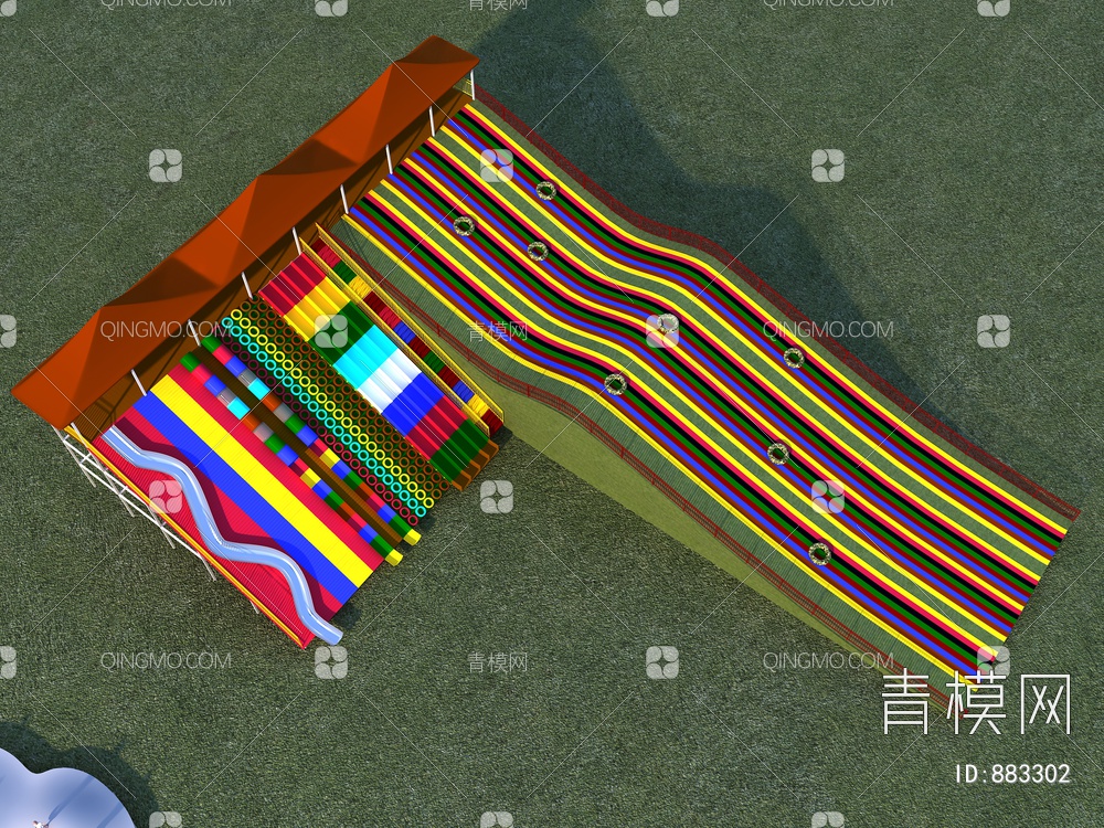 无动力儿童玩具 游乐设备 网红滑世界七彩滑道滑梯组合3D模型下载【ID:883302】