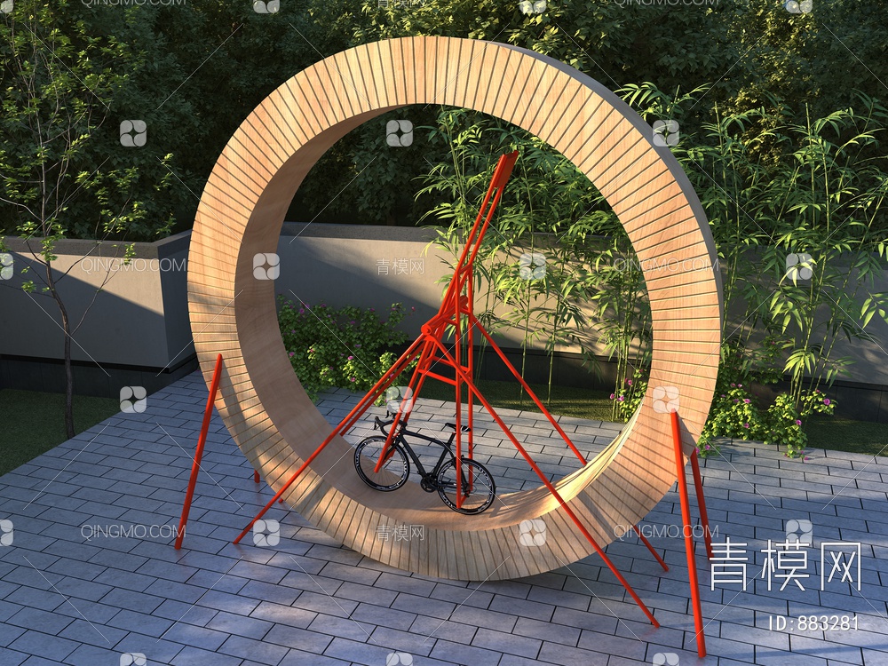 网红无动力儿童玩具 游乐设备360自行车3D模型下载【ID:883281】