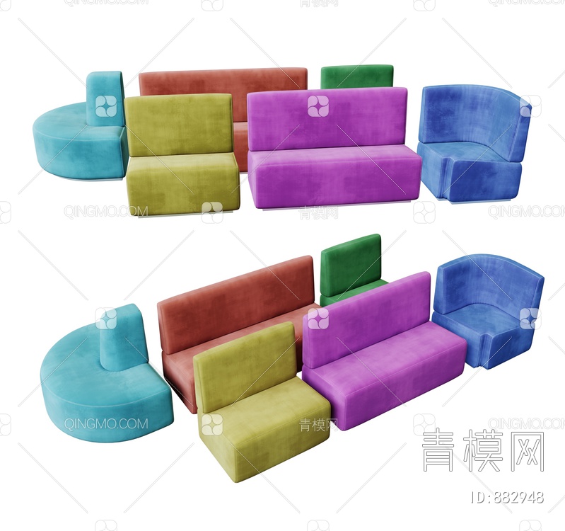 儿童公共座椅，沙发3D模型下载【ID:882948】