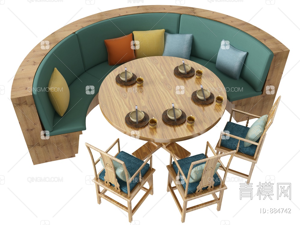 沙发卡座餐桌椅3D模型下载【ID:884742】