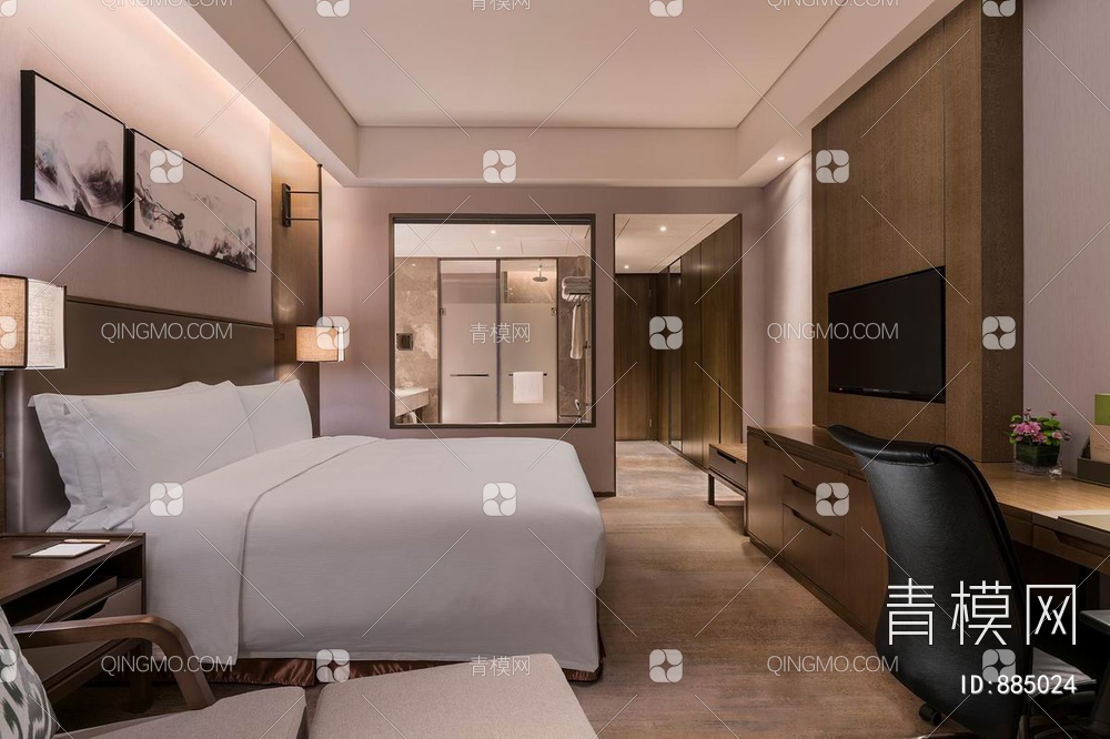 希尔顿酒店标准大床房CAD详细施工图  酒店客房【ID:885024】