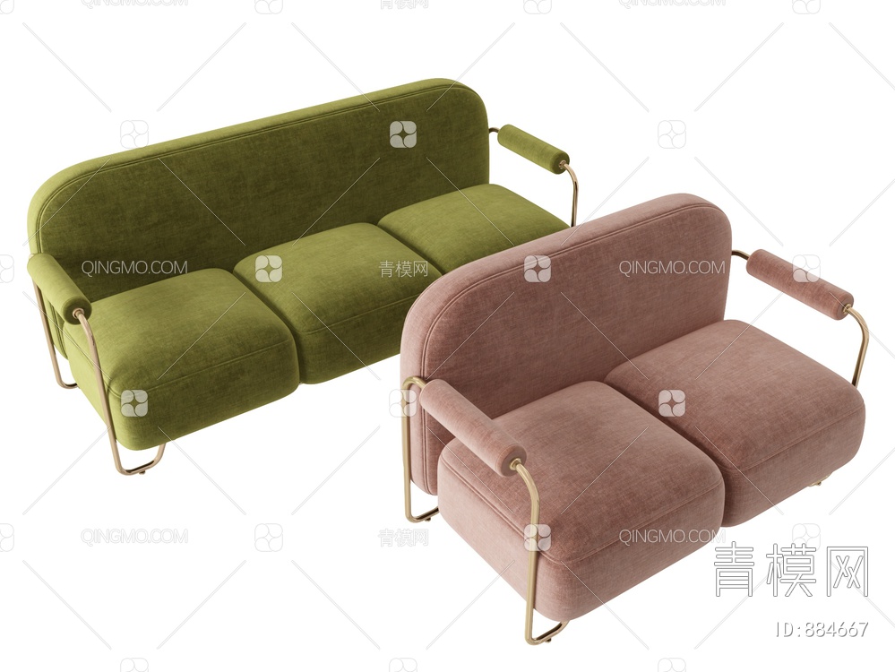 三人沙发 双人沙发3D模型下载【ID:884667】