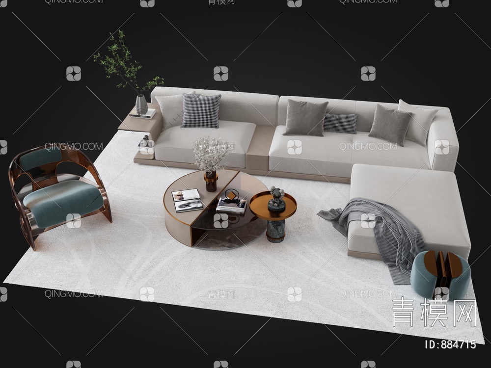 沙发茶几组合3D模型下载【ID:884715】