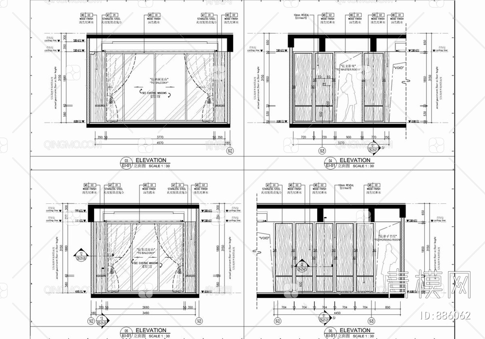 160㎡大平层私宅CAD施工图 家装 样板房【ID:886062】